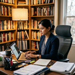 image of a woman at a desk