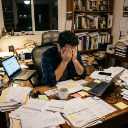 image of a man stressed out at a desk